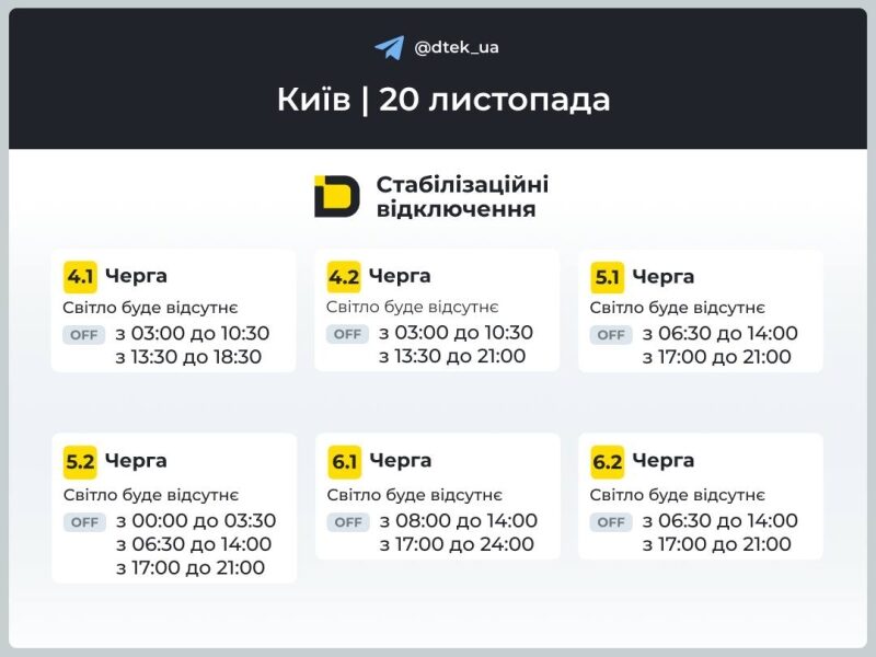 До&nbsp;18 часов без света: энергетики обнародовали графики отключений на&nbsp;20&nbsp;ноября