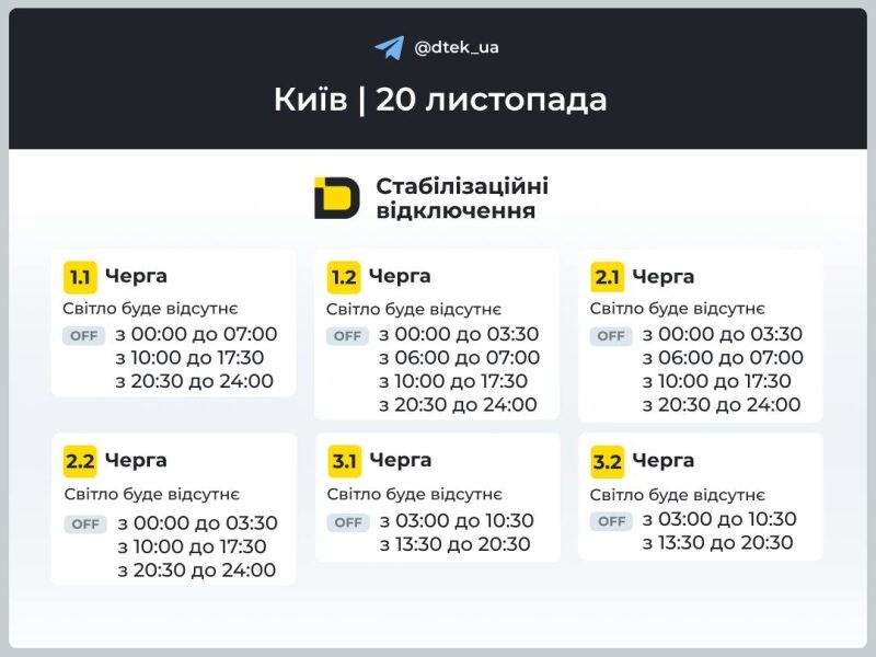 До&nbsp;18 часов без света: энергетики обнародовали графики отключений на&nbsp;20&nbsp;ноября